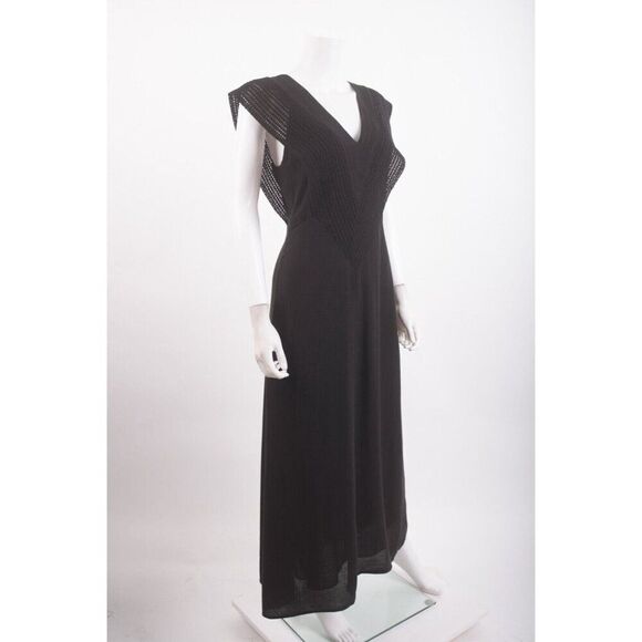 Massimo Dutti Womans Maxi Dress Size XS Black Crochet V-Neck 6611/605 NWT - Picture 2 of 6